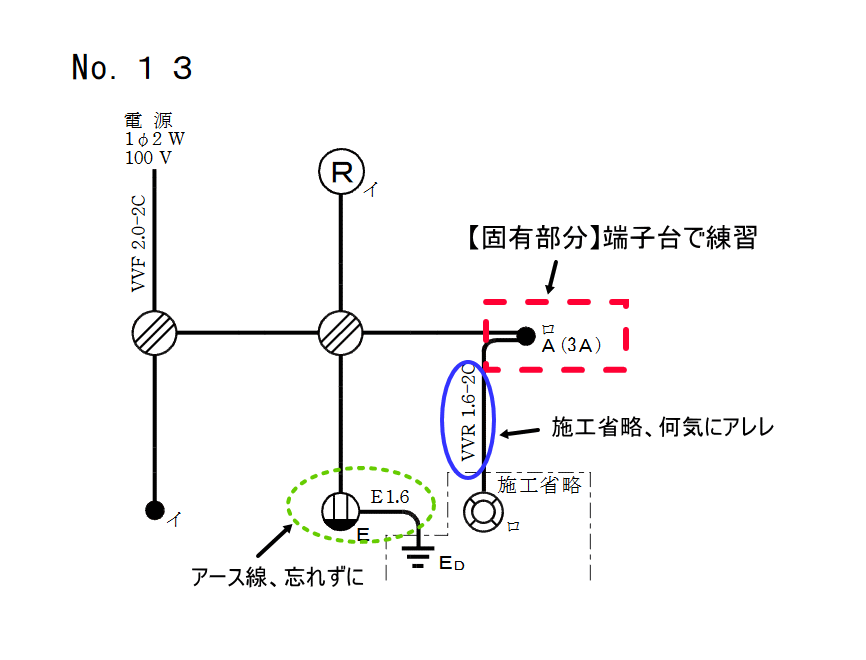 令和７年度（２０２５年度）の２電工・技能試験の候補問題13